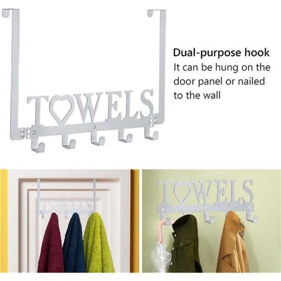 Over The Door Towel Rack Metal Bath Towel Holder Hanger for Bathroom Bedroom - Picture 2 of 6